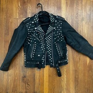 Custom leather studded biker jacket